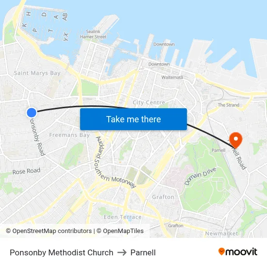 Ponsonby Methodist Church to Parnell map