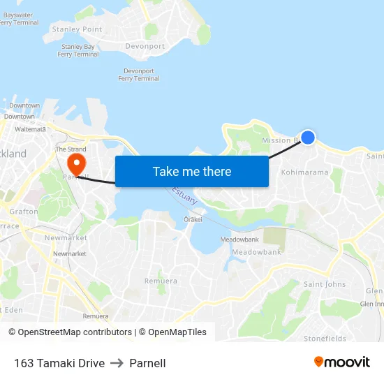 163 Tamaki Drive to Parnell map