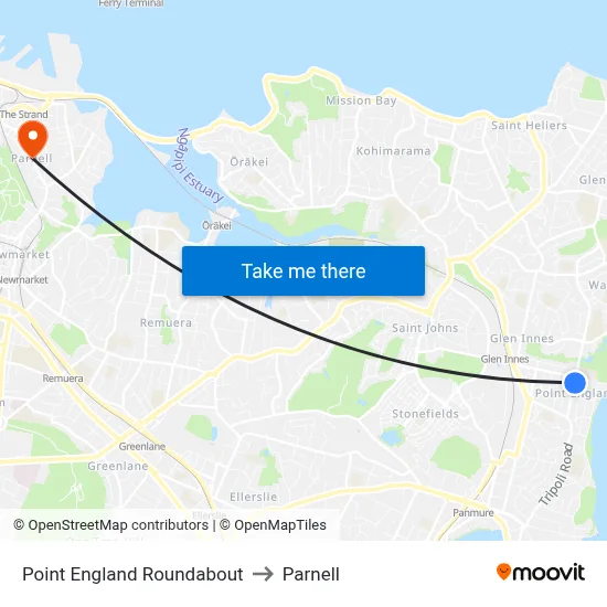 Point England Roundabout to Parnell map