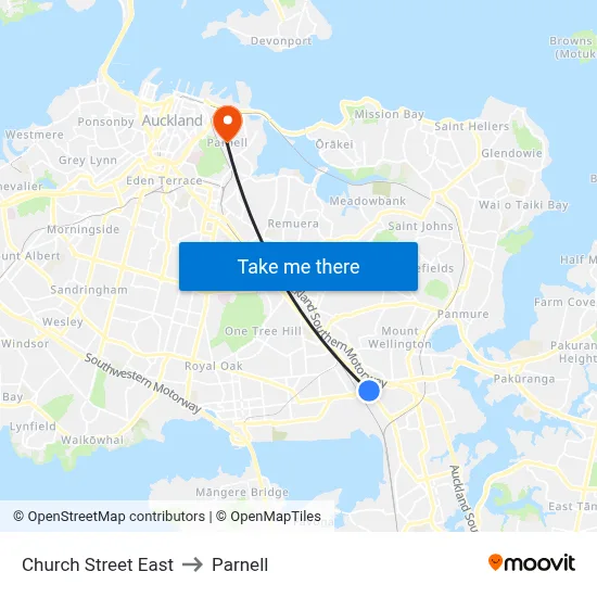 Church Street East to Parnell map