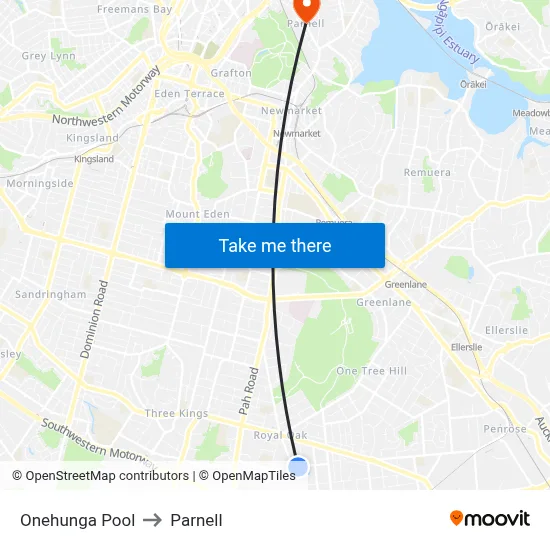 Onehunga Pool to Parnell map