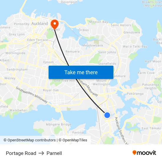 Portage Road to Parnell map