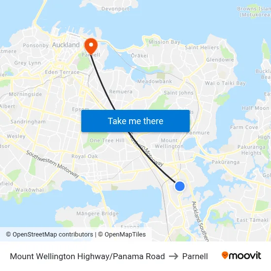 Mount Wellington Highway/Panama Road to Parnell map