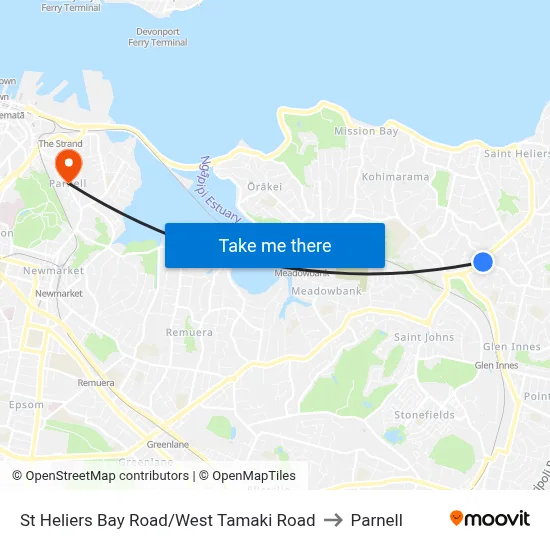 St Heliers Bay Road/West Tamaki Road to Parnell map