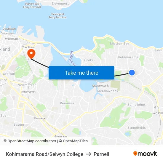 Kohimarama Road/Selwyn College to Parnell map