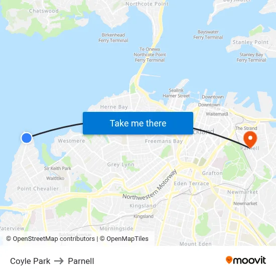Coyle Park to Parnell map