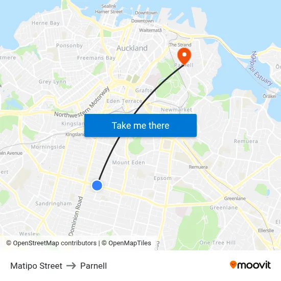 Matipo Street to Parnell map