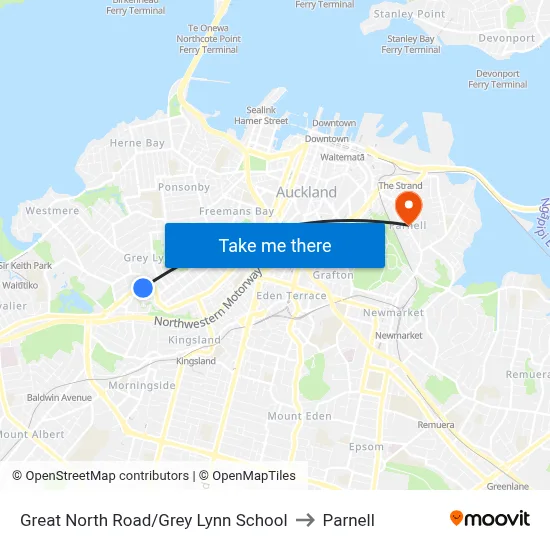 Great North Road/Grey Lynn School to Parnell map
