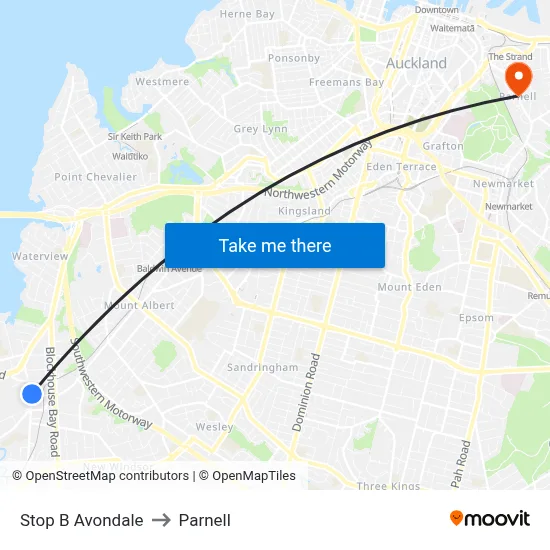 Stop B Avondale to Parnell map