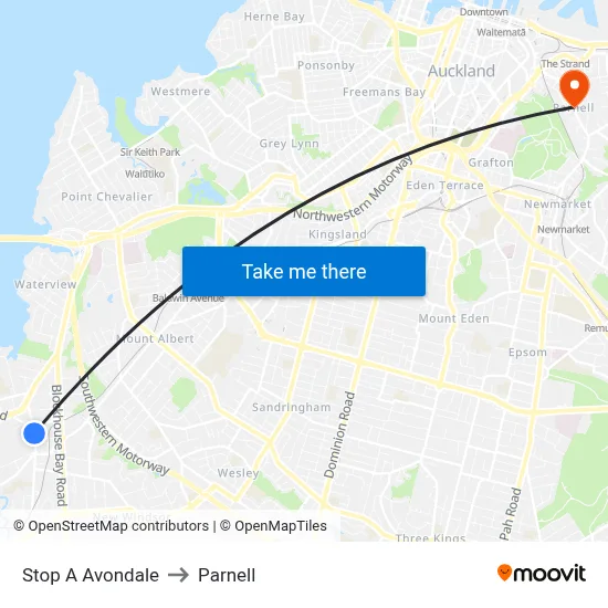 Stop A Avondale to Parnell map