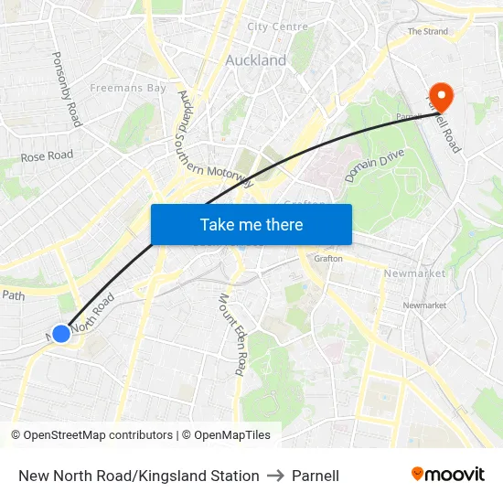 New North Road/Kingsland Station to Parnell map