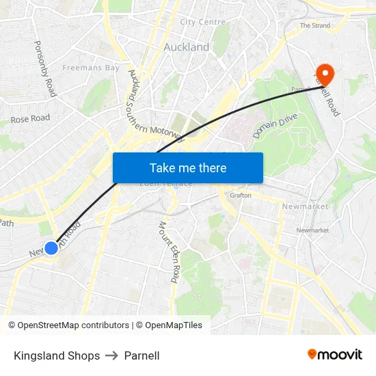 Kingsland Shops to Parnell map