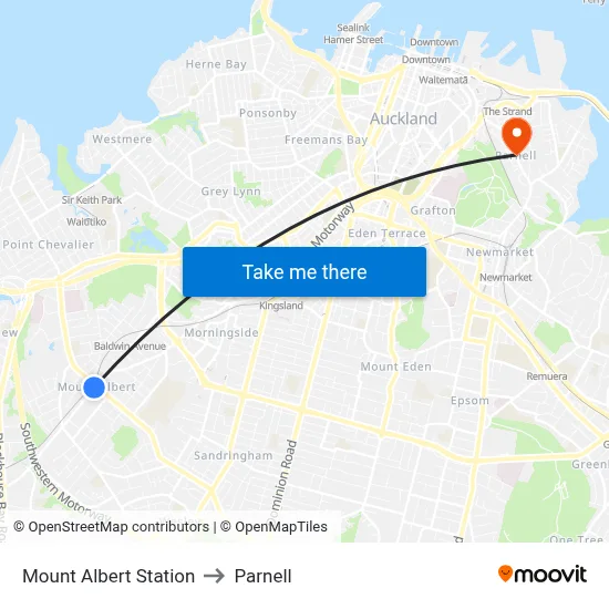 Mount Albert Station to Parnell map