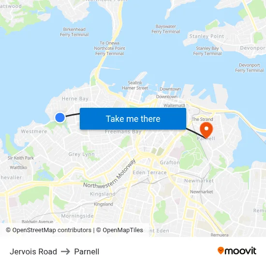 Jervois Road to Parnell map