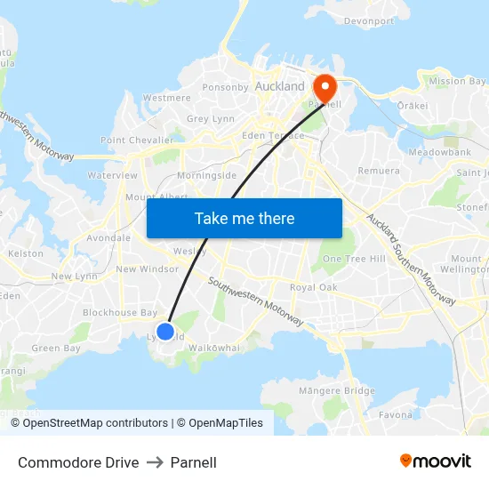 Commodore Drive to Parnell map