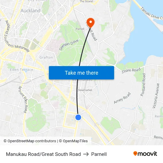 Manukau Road/Great South Road to Parnell map