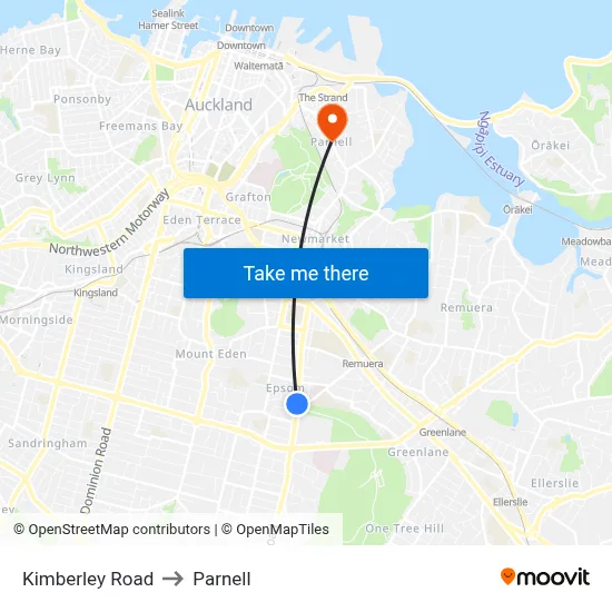 Kimberley Road to Parnell map
