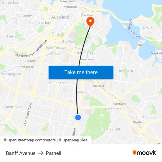 Banff Avenue to Parnell map