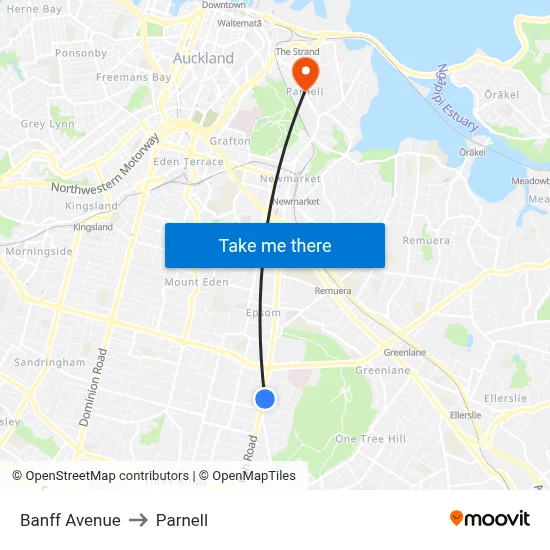 Banff Avenue to Parnell map