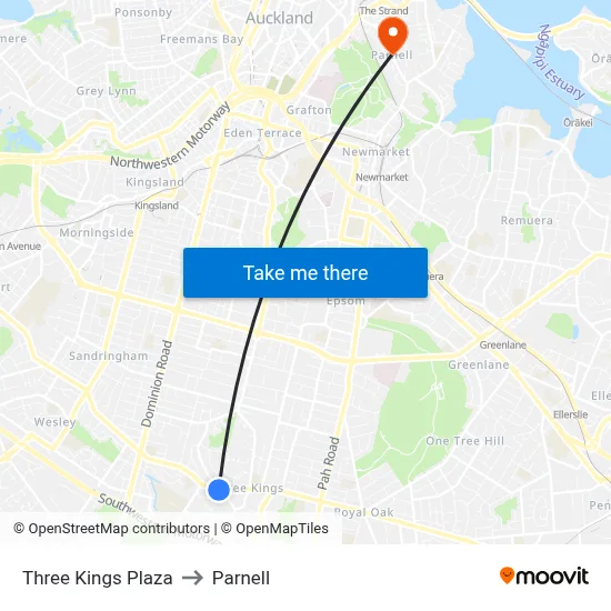 Three Kings Plaza to Parnell map