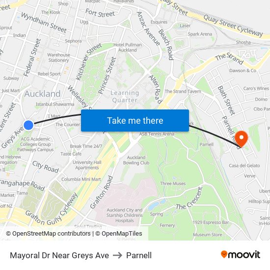 Mayoral Dr Near Greys Ave to Parnell map