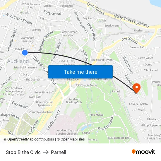 Stop B the Civic to Parnell map