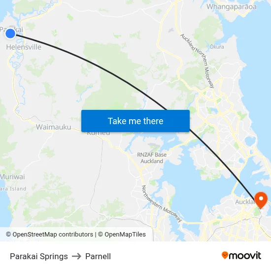 Parakai Springs to Parnell map