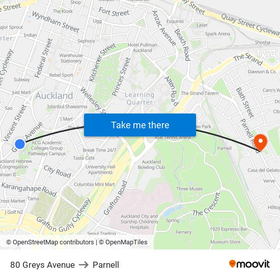 80 Greys Avenue to Parnell map