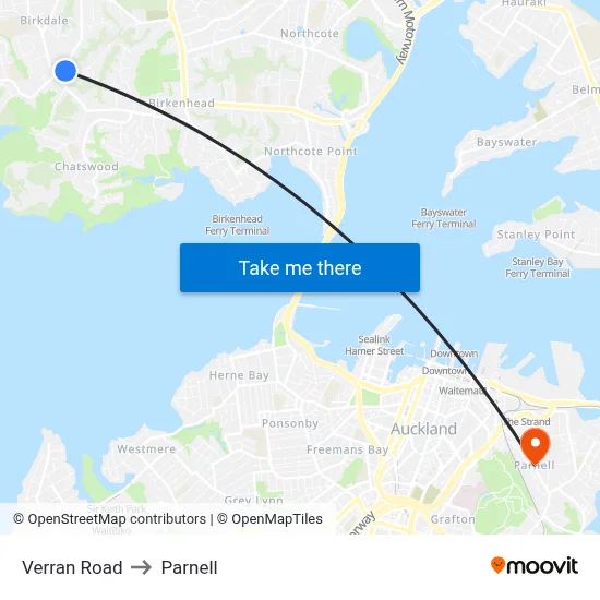 Verran Road to Parnell map