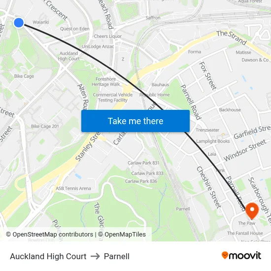 Auckland High Court to Parnell map