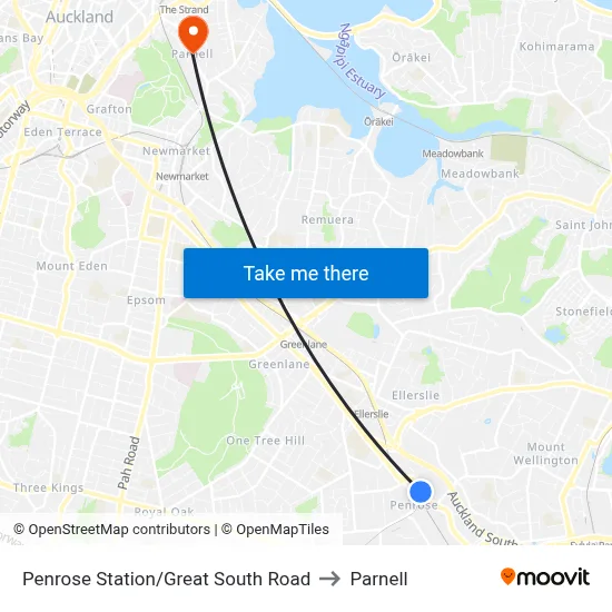 Penrose Station/Great South Road to Parnell map