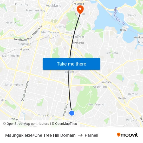 Maungakiekie/One Tree Hill Domain to Parnell map