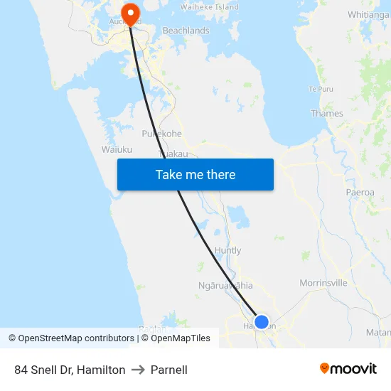 84 Snell Dr, Hamilton to Parnell map