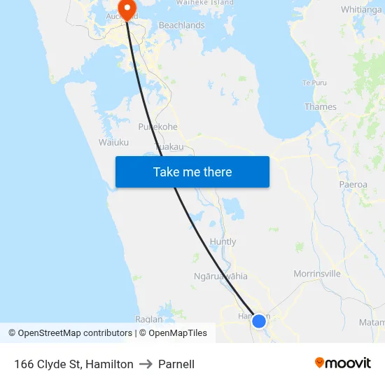 166 Clyde St, Hamilton to Parnell map