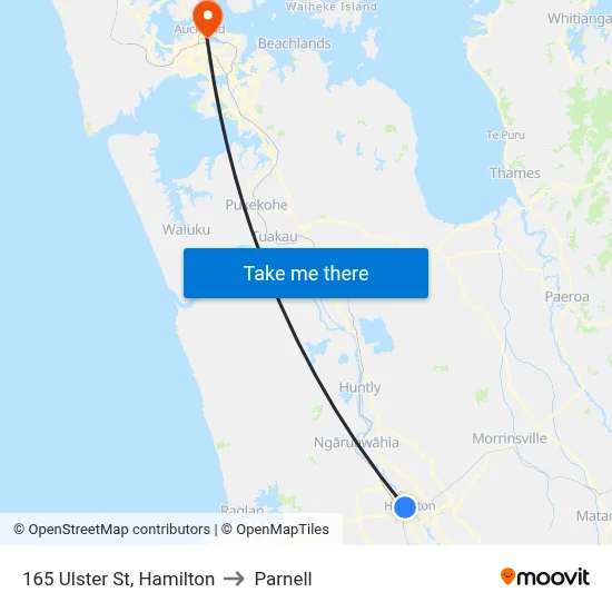 165 Ulster St, Hamilton to Parnell map