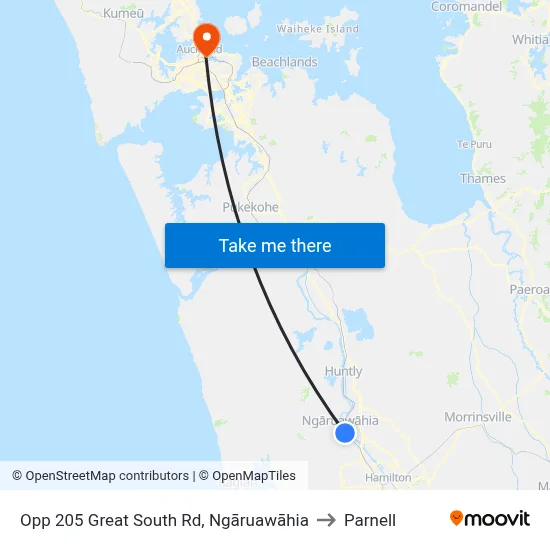 Opp 205 Great South Rd, Ngāruawāhia to Parnell map