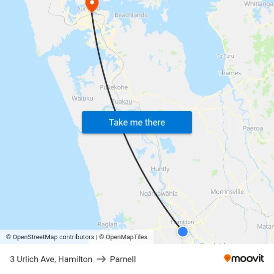3 Urlich Ave, Hamilton to Parnell map