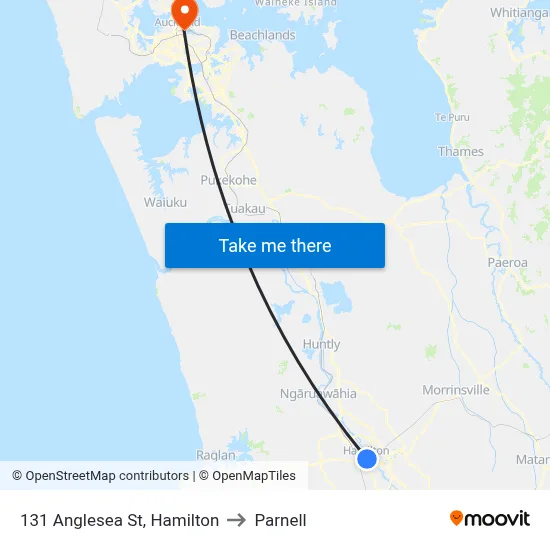 131 Anglesea St, Hamilton to Parnell map