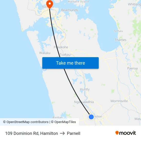 109 Dominion Rd, Hamilton to Parnell map