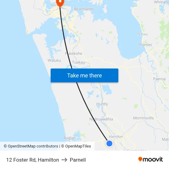 12 Foster Rd, Hamilton to Parnell map