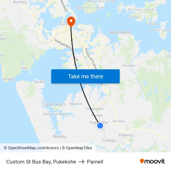 Custom St Bus Bay, Pukekohe to Parnell map