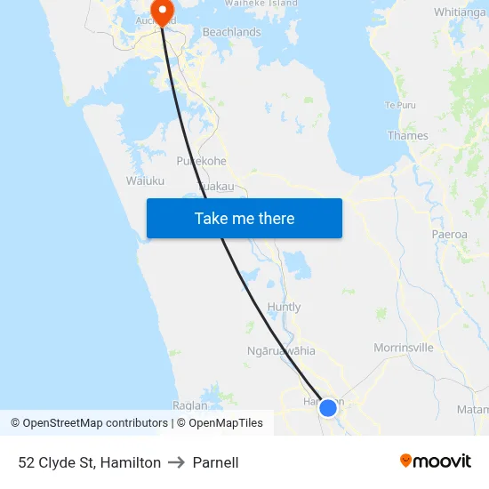 52 Clyde St, Hamilton to Parnell map