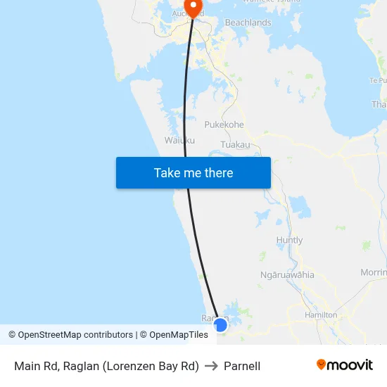 Main Rd, Raglan (Lorenzen Bay Rd) to Parnell map