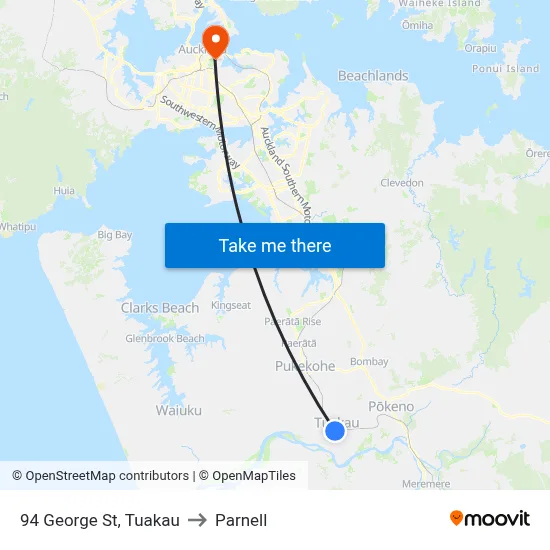 94 George St, Tuakau to Parnell map