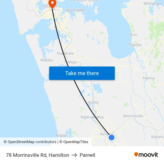 78 Morrinsville Rd, Hamilton to Parnell map