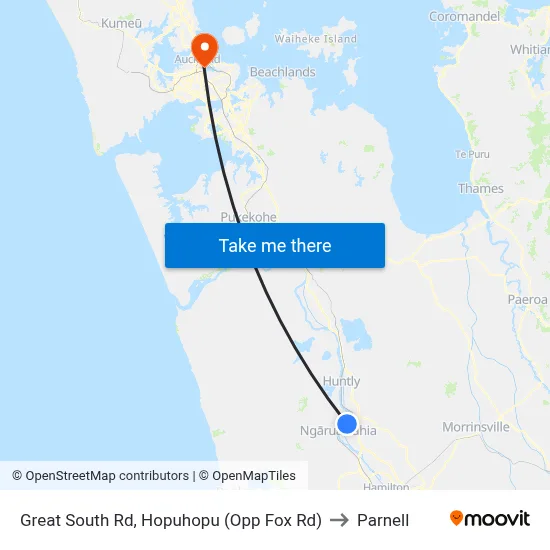 Great South Rd, Hopuhopu (Opp Fox Rd) to Parnell map