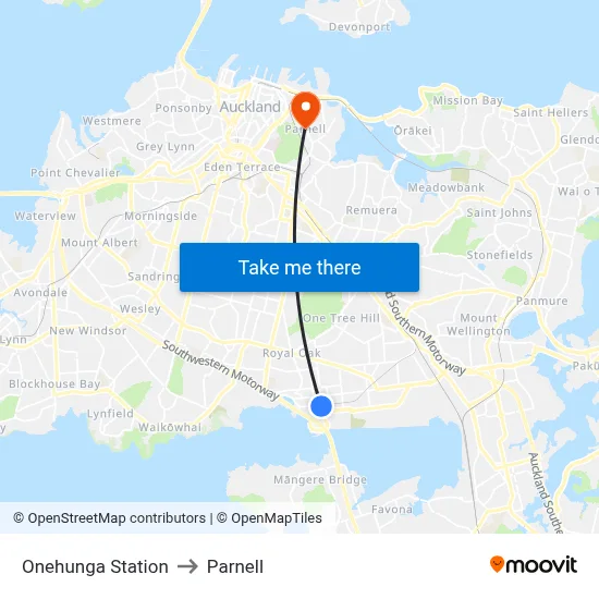 Onehunga Station to Parnell map
