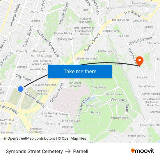 Symonds Street Cemetery to Parnell map