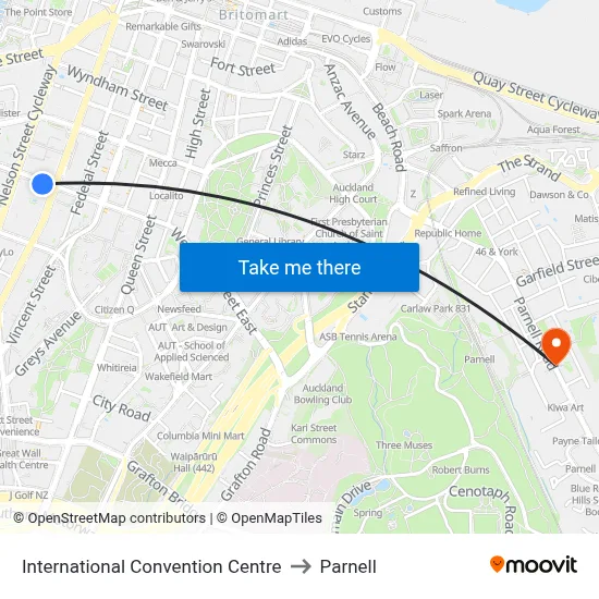 International Convention Centre to Parnell map