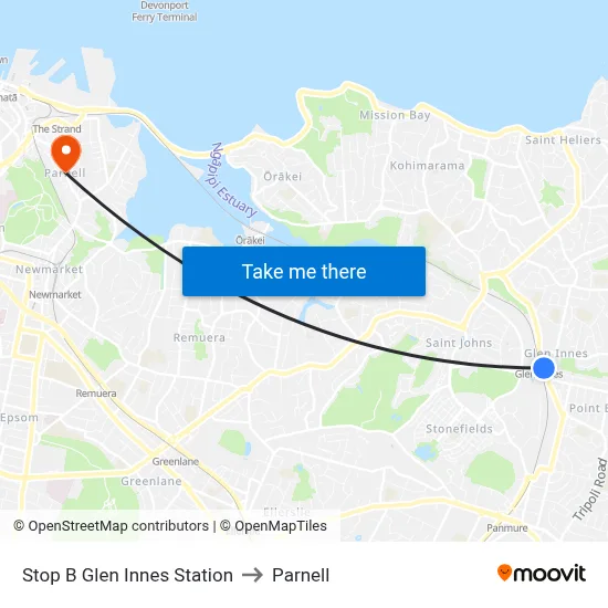 Stop B Glen Innes Station to Parnell map